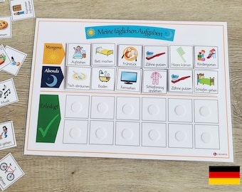 Tagesplan für Kinder - personalisierbar, Tägliche Aufgaben, Routineplaner, Morgens & Abends, Verantwortlichkeiten, Checkliste, Aufgabenliste