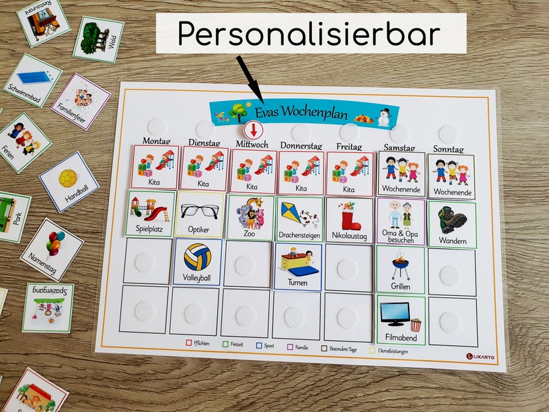 Wochenplan Kinder personalisierbar, Wöchentliche Aktivitäten, Wochenplaner Kinder, Kinderkalender, Montessori Personalisiert