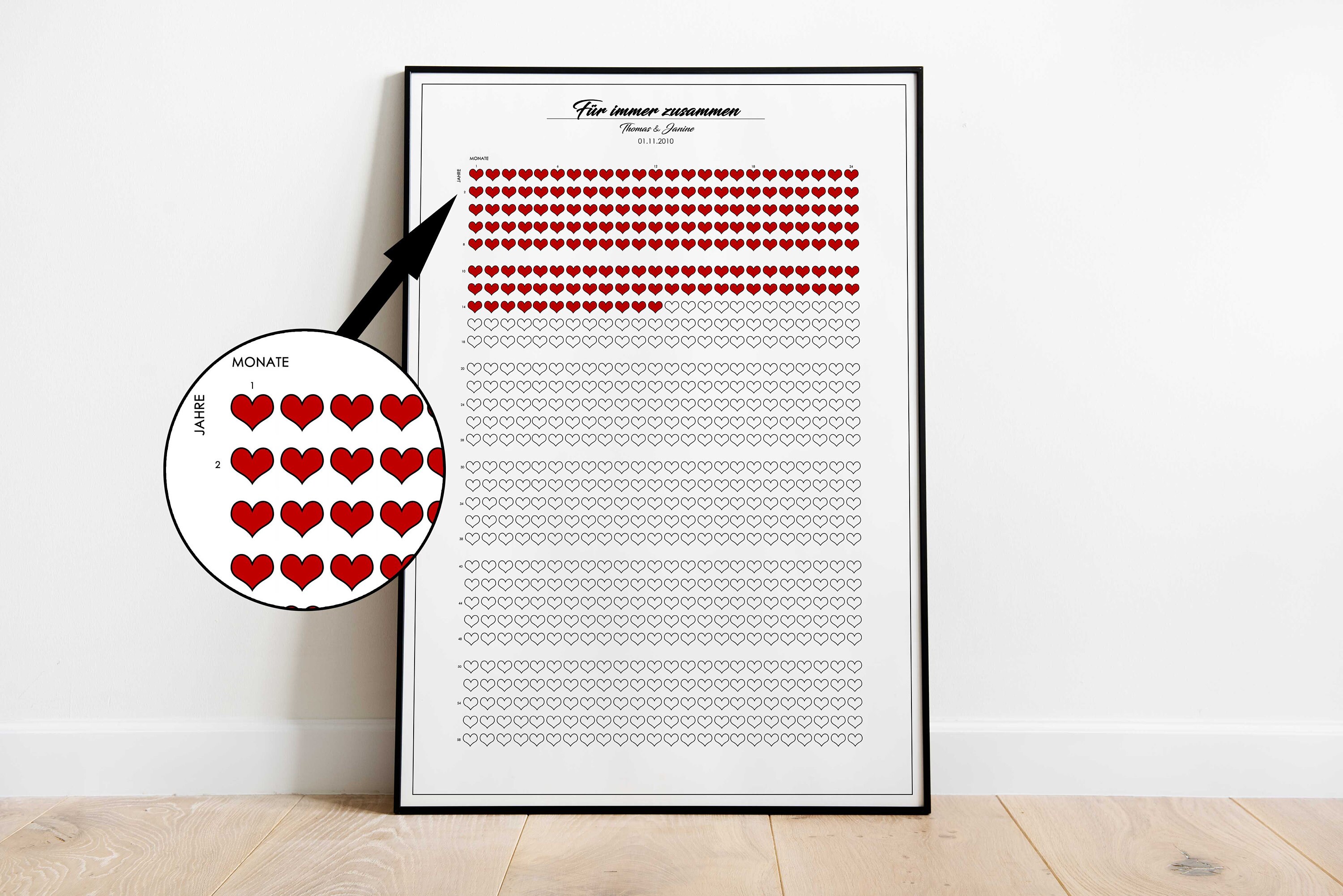 Liebeskalender rot 1 Herz 1 Monat Beziehung/Verheiratet Etsy