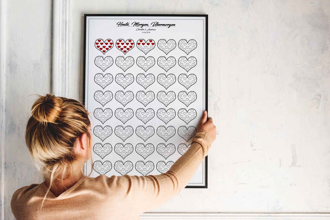 Liebesposter rot 1 Herz 1 Jahr Beziehung/Verheiratet Etsy