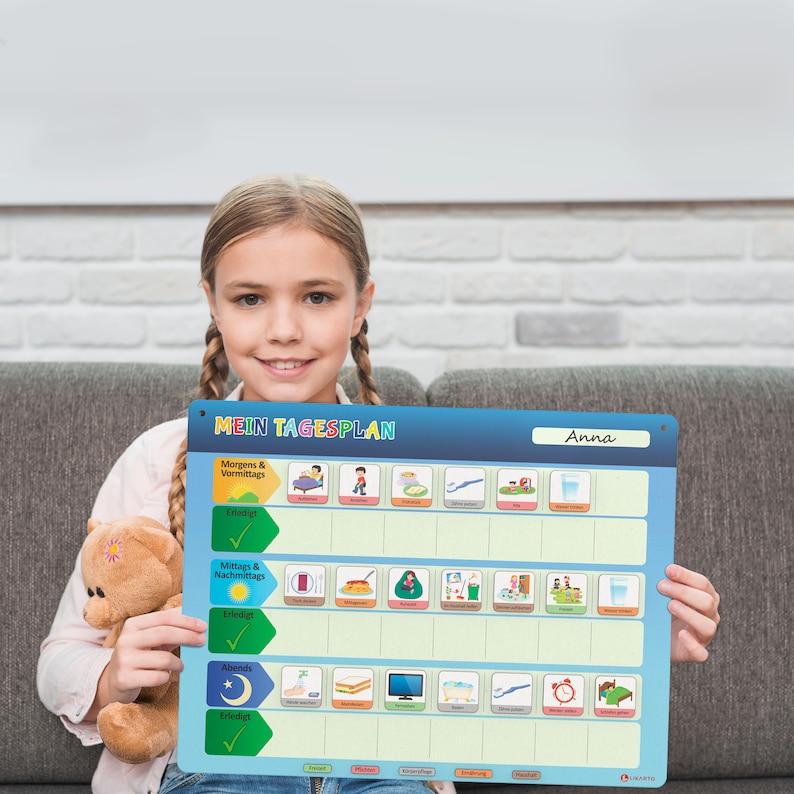 Magnetischer Tagesplan für Kinder Montessori Magnettafel inkl. 152 Magnete & Kordel Komplett beschreib und abwischbar Routinen lernen image 9