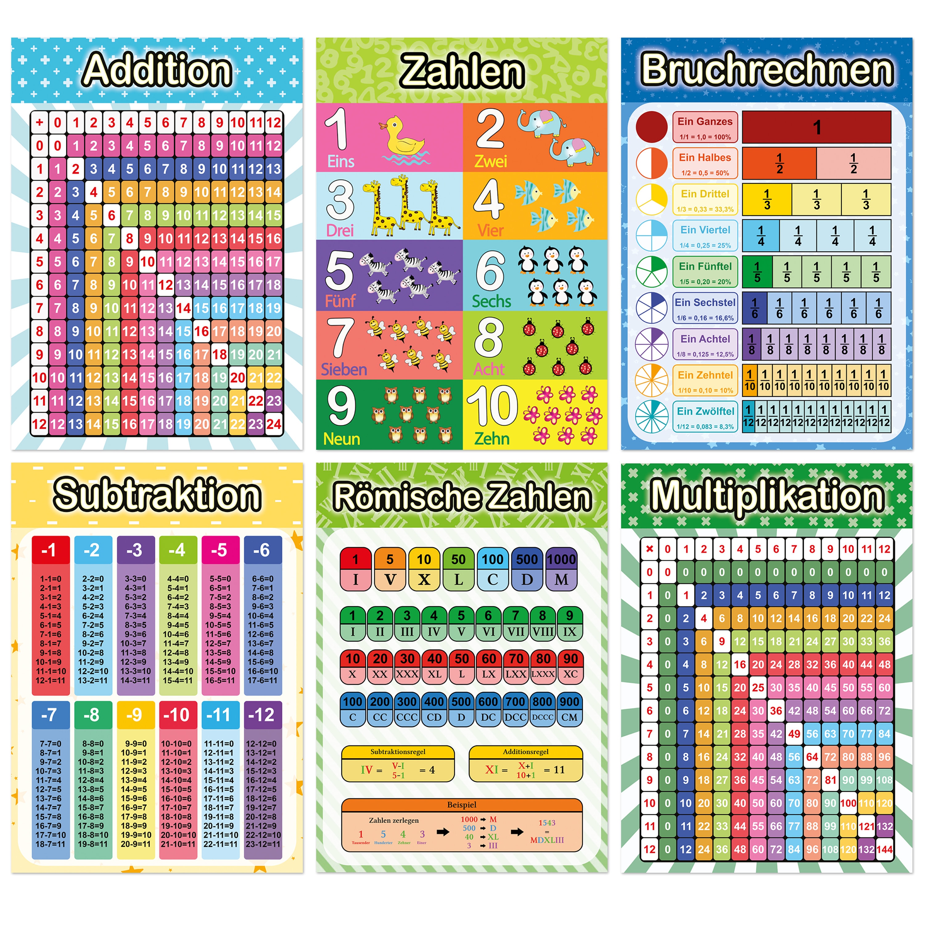 12 Pädagogische Mathe Lernposter A4 Extra Dickes Papier & - Etsy