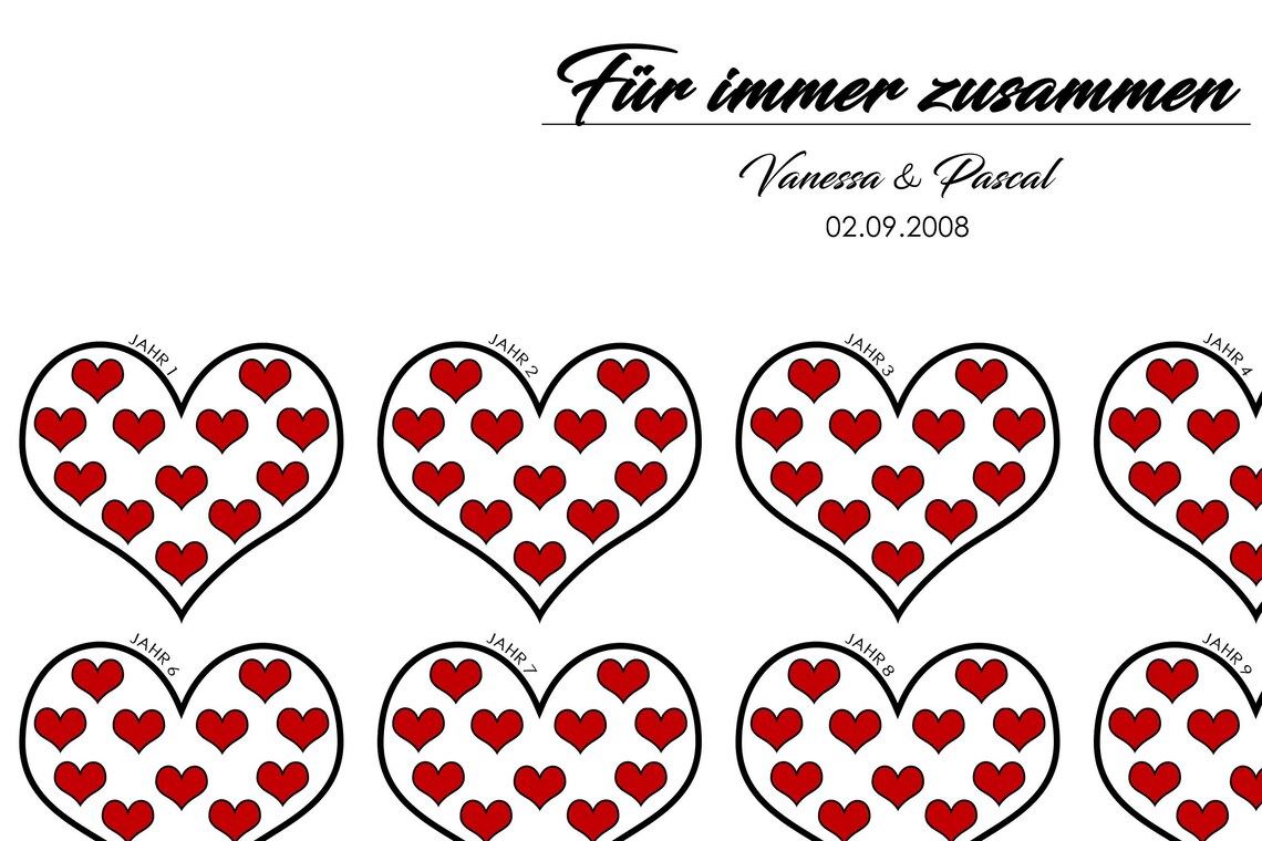 Liebesposter rot 1 Herz 1 Jahr Beziehung/Verheiratet Etsy