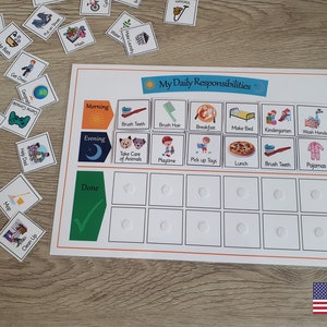 Englischer Routineplaner für Kinder, Tägliche Aufgaben, Morgens & Abends, Verantwortlichkeiten, Checkliste, Aufgabenliste