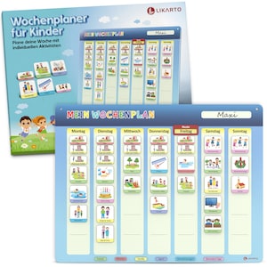 Magnetischer Wochenplan für Kinder - Montessori Magnettafel inkl. 198 Magnete & Kordel - Komplett beschreib- und abwischbar