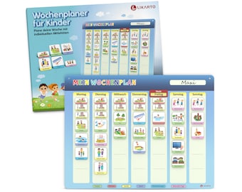 Magnetischer Wochenplan für Kinder - Montessori Magnettafel inkl. 198 Magnete & Kordel - Komplett beschreib- und abwischbar