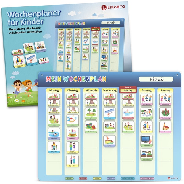 Magnetischer Wochenplan für Kinder - Montessori Magnettafel inkl. 198 Magnete & Kordel - Komplett beschreib- und abwischbar