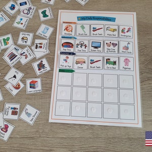 Englischer Routineplaner für Kinder, Tägliche Aufgaben, Morgens, Mittags & Abends, Verantwortlichkeiten, Checkliste, Aufgabenliste