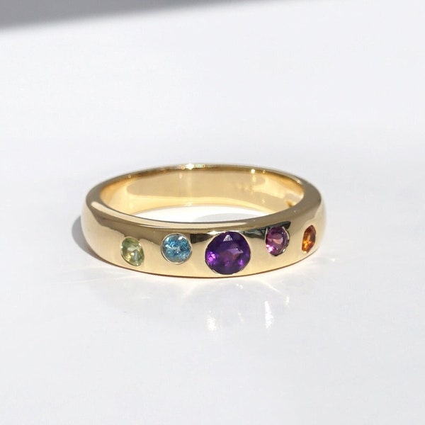 18k Vermeil Gold Gem Ring, Rainbow Gem Ring, Multi Gem Gold Band Ring, Gold Gem Band Ring, Modern Ring, Dainty Ring, Semi Precious Gem Ring