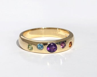 18k Vermeil Gold Gem Ring, Rainbow Gem Ring, Multi Gem Gold Band Ring, Gold Gem Band Ring, Modern Ring, Dainty Ring, Semi Precious Gem Ring