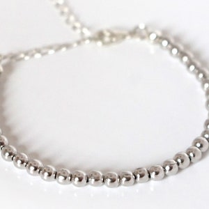 Rhodium Plated Sterling Silver Bead Bracelet, Small bead Bracelet, Silver Dainty Bead Bracelet,  4mm Silver Ball Bead Bracelet