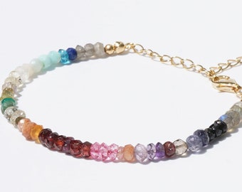 Best Seller Bracelet, Rainbow Gem Bracelet, Multi Gem Bracelet, Colorful Gem Bracelet, Rondelle Bead Bracelet, Dainty Stacking Bracelet