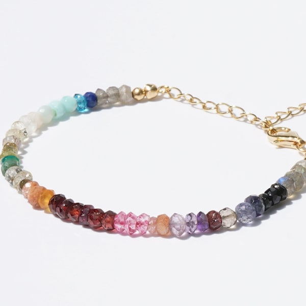 Bracelet best-seller, bracelet Rainbow Gem, bracelet Multi Gem, bracelet gemme coloré, bracelet de perles Rondelle, bracelet empilage délicat