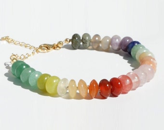 Multi Color Gem Bead Bracelet, Rainbow Knotted Bead Bracelet, Mix Gem Bracelet ,Multi Gem Candy Bracelet, Smooth Rondelle Rainbow Bracelet