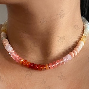 Sunset Gemstone Necklace, Red Pink Gem Bead Choker, Hand Knotted Chunky Necklace, Multi Gem Candy Necklace, Smooth Rondelle Rainbow Necklace
