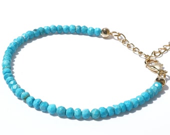 Natural Turquoise Silver Bracelet, Turquoise Bracelet, Turquoise Jewelry, Blue Bead Bracelet, Turquoise Rondelle Bracelet, Blue Gem Bracelet