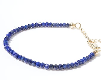 Natural Lapis Bead Bracelet, Faceted Rondelle Lapis Bead Bracelet, Dainty Stacking Bracelet, Blue Gem Bead Bracelet, Lapis Lazuli Bracelet