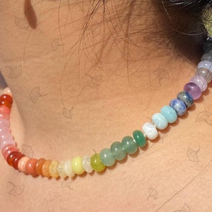 Hand Knotted Rainbow Gem Beaded Necklace, Multi Color Rondelle Bead Choker, Knotted Silk Candy Gemstone Necklace, Colorful Bead Jewelry