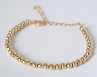 18k Yellow Gold Bead Bracelet, Gold Vermeil Bracelet, Gold Bead Bracelet, 4mm Gold Beaded Bracelet with Clasp, Yellow Gold Ball Bracelet,