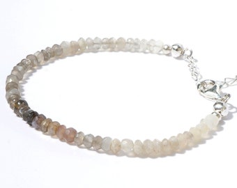 Natural Grey Moonstone Faceted Bead Bracelet, Moonstone Rondelle Bead Bracelet, Multi Grey Moonstone Bracelet, Ombre Grey Moonstone Bracelet