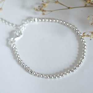 Sterling Silver Bead Bracelet, Small bead Bracelet, Silver Dainty Bead Bracelet,  3-4mm Silver Bead Bracelet, Silver Ball Bracelet