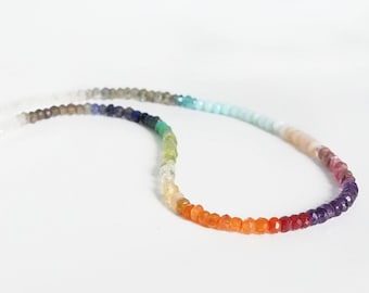 Rainbow Gem Necklace, Multi Color Gem Necklace, Colorful Gem Necklace, Faceted Rondelle Bead Necklace, Dainty Everyday Stacking Necklace