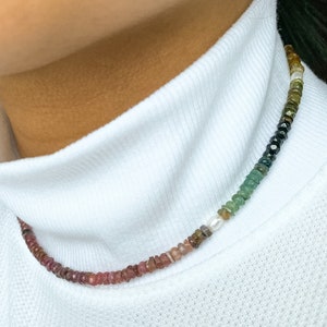 Multi Tourmaline Rondelle Bead Necklace, Multi Tourmaline and Pearl Necklace, Dainty Multi Color Gem Necklace, Rainbow Bead and Pearl Choker