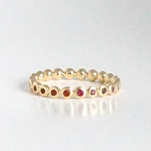 18k Yellow Gold Vermeil Rainbow Precious and Semi-Precious Gemstone Eternity Ring, Comfort Fit Bezel Set Full Eternity Band