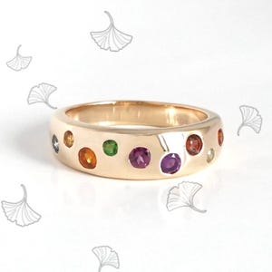 18k Vermeil Rainbow Gem Ring, Multi Gem Yellow Gold Dome Ring, Candy Gemstone Ring, Colorful Dainty Gem Ring, Multi Color Gem Band Ring
