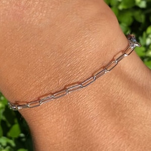 Sterling Silver Paperclip Link Bracelets, Paperclip Oval Link Chain, Rectangular Link Bracelet,  Modern Stack Bracelet, Minimalist Bracelet