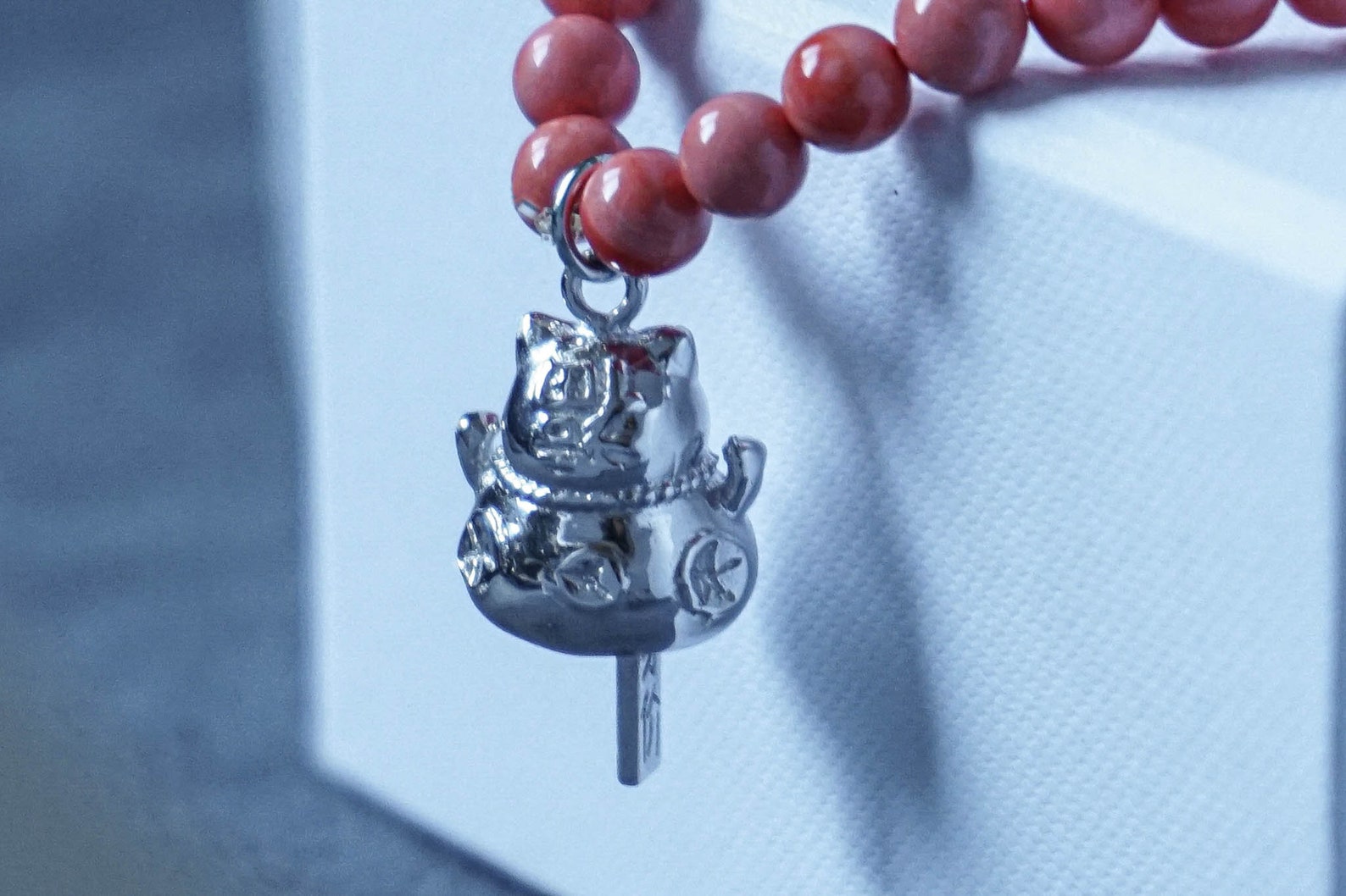 Coral Sterling Silver Lucky Cat Bracelet Cat Bracelet Dainty Etsy