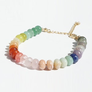 Multi Color Gem Bead Bracelet, Rainbow Knotted Bead Bracelet, Mix Gem Bracelet ,Multi Gem Candy Bracelet, Smooth Rondelle Rainbow Bracelet