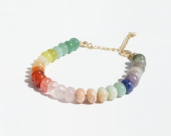Multi Color Gem Bead Bracelet, Rainbow Knotted Bead Bracelet, Mix Gem Bracelet ,Multi Gem Candy Bracelet, Smooth Rondelle Rainbow Bracelet