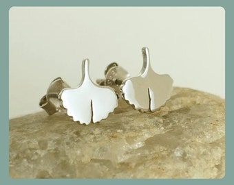 Ginkgo Biloba Studs, Leaves Studs, Leaves Earrings, Dainty Studs, Ginkgo Biloba Earrings, Tiny Leaf Stud Earrings in Sterling Silver