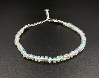 Natural Ethiopian Opal Knotted Bracelet, Smooth Rondelle Opal Bracelet, Rainbow Opal Bracelet, 4mm Opal Bracelet, Flashy Opal Bracelet
