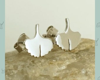 Ginkgo Biloba Studs, Leaves Studs, Leaves Earrings, Dainty Studs, Gingko Biloba Earrings, Tiny Leaf Stud Earrings in Sterling Silver