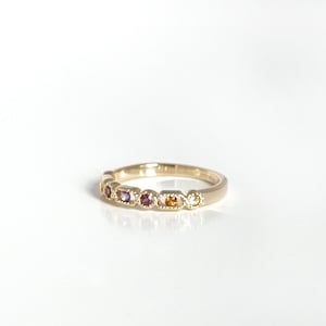 18k Yellow Gold Vermeil Gem Rainbow Ring, Everyday Multi Gem Ring, Dainty Ombre Color Gem Stack Ring, Millgrain Bead Set Multicolor Gem Ring image 2