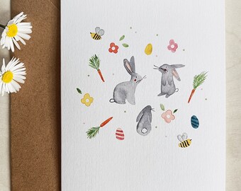 Cartolina di Pasqua/Primavera - Tre coniglietti