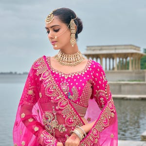 Bright Pink Bridal Original Lehenga Choli in Silk with Khatli Embroidery Heavy Work | Bridal Lehenga Choli/Blouse Set |Wedding Lehenga Choli