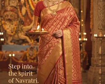 Red Kanjivaram Silk Saree: Handloom 2G Gold Zari, Lord Murugan Pallu, Silk Mark Certified