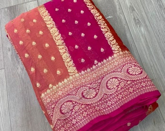 Banarasi Handloom Pure Georgette Silk Water Zari Sarees | Silk Mark Certified | Dyeable to your choice of colors | Indian Traditional Sarees