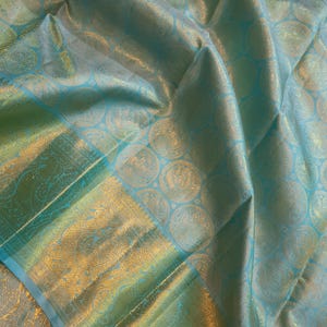 Pastel Turquoise Kanjivaram Handloom Gold Zari Silk Saree | Silk Mark Certified | Kanchipattu Traditional saree