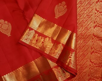 Red Kanchipuram Handloom Kalyana Pallakku 2 Gram Pure Zari Pattu Silk Saree | Silk Mark Certified | Kanchipattu Traditional Saree