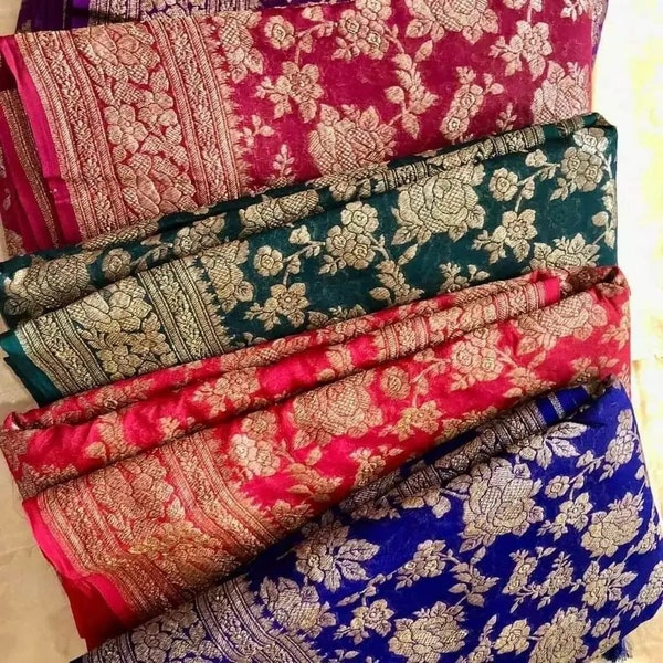 BKS 016 -  Pure khaddi Georgette Rankat  Banarasi  saree with Gold Zari work. Comes with unstitched Blouse.