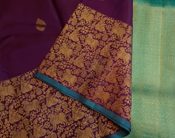 Mulberry Kanchipuram/Kanjivaram Handloom 2 Gram Pure Zari Pattu Silk Saree | Silk Mark Certified | Traditional Kanchipuram Saree