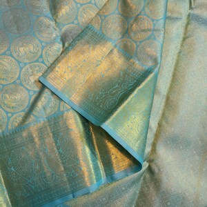 Pastel Turquoise Kanjivaram Handloom Gold Zari Silk Saree | Silk Mark Certified | Kanchipattu Traditional saree