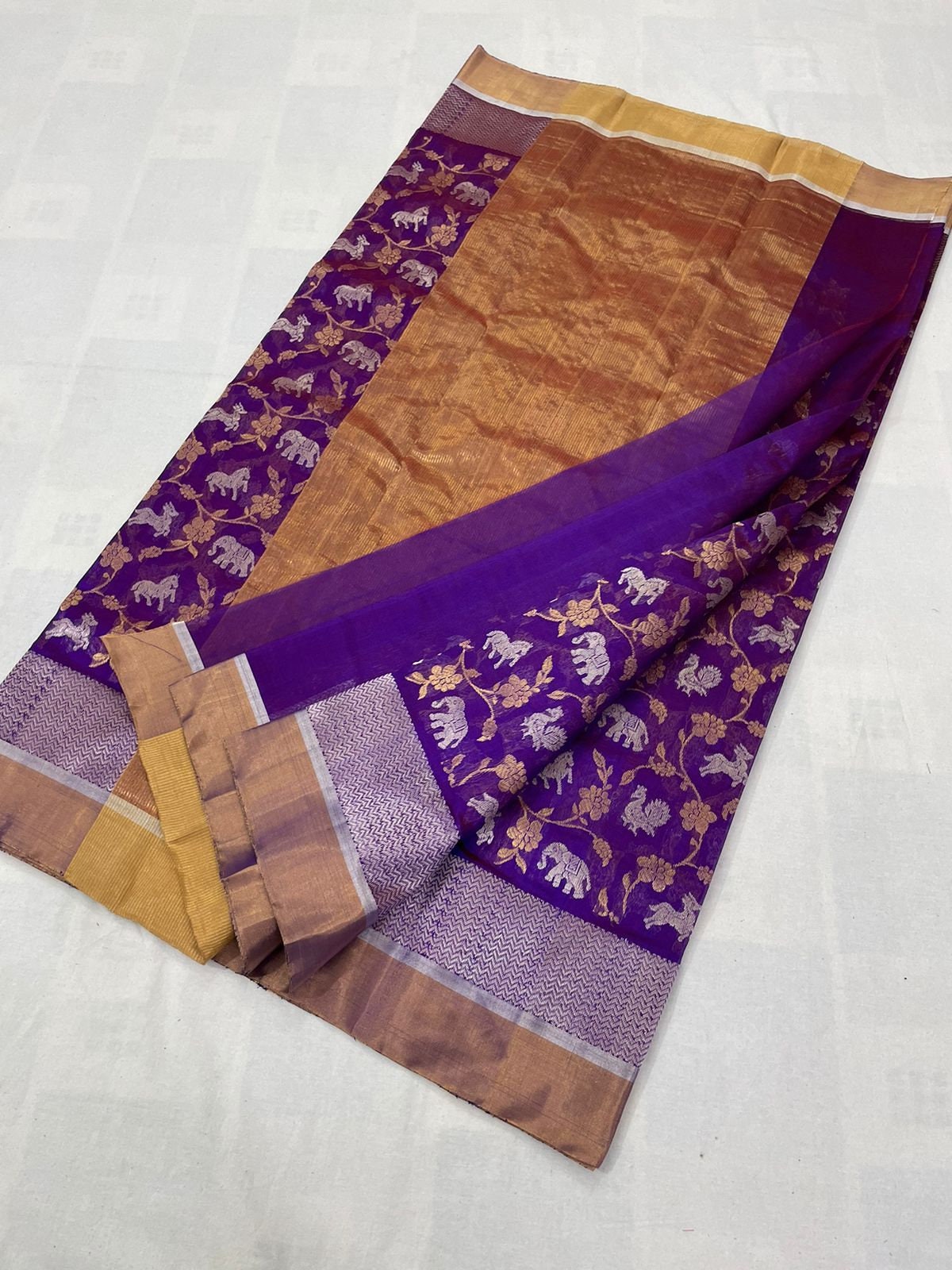 Purple - Traditional Chanderi Silk Cotton Handloom Fabric 08