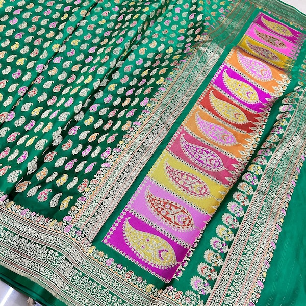 BOTEH, The Paisley | Sea Green Silk Tatva Banarasi Handloom Double Katan Silk Gold Zari Kaduwa Meenakari Signature Saree|Silk Mark Certified