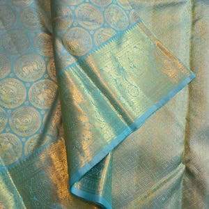 Pastel Turquoise Kanjivaram Handloom Gold Zari Silk Saree | Silk Mark Certified | Kanchipattu Traditional saree