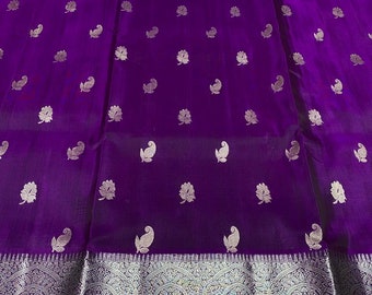 Purple Venkatagiri Handloom Silver Zari Buttas and Borders Pattu Silk Saree | Traditional Venkatagiri Pattu Silk Saree